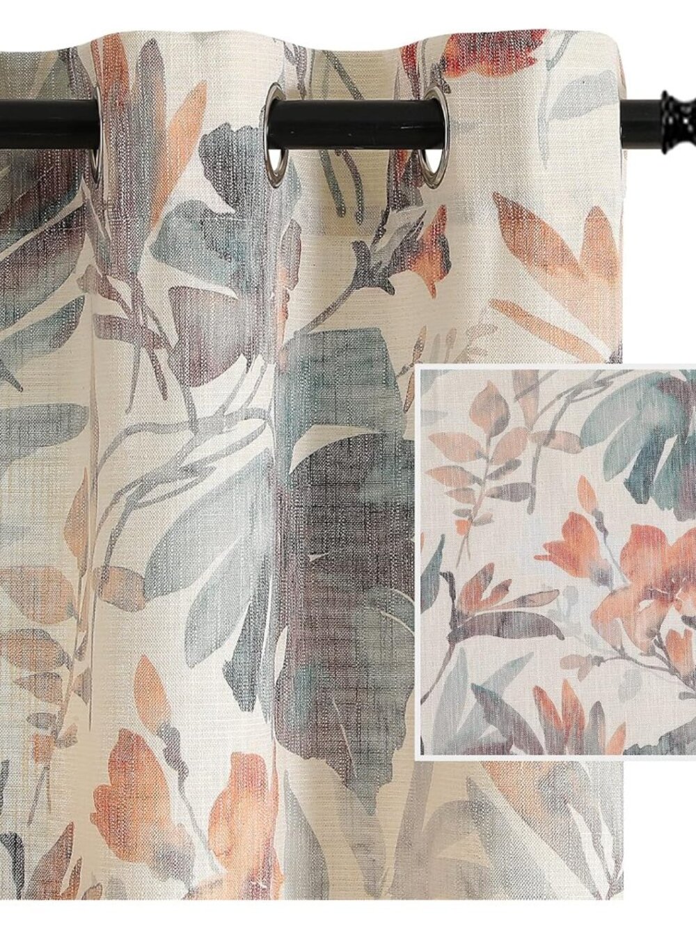 Floral Curtains 84 inches Long Printed Grommet Cotton Curtains for Living Room B